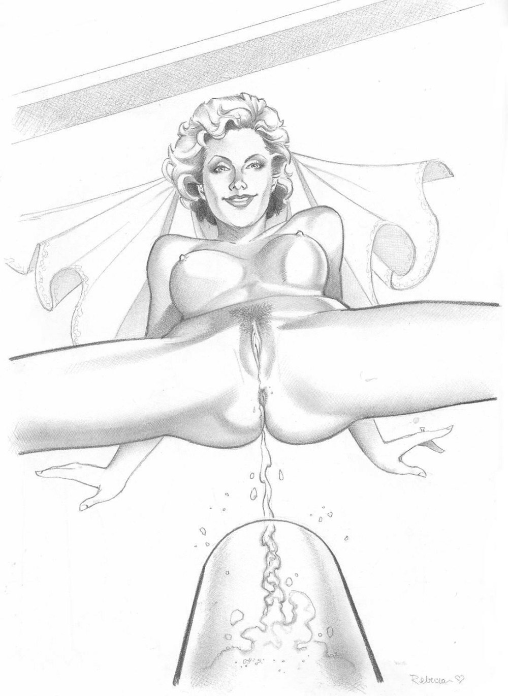 Девушка рисует на голую письку