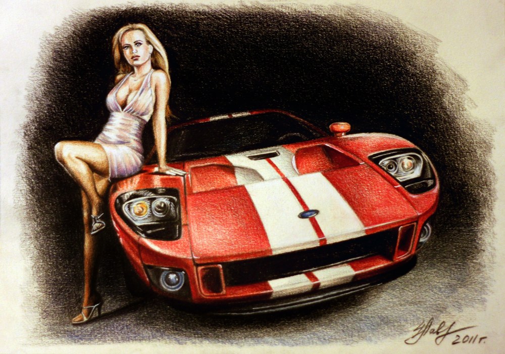 Качок на фоне машины