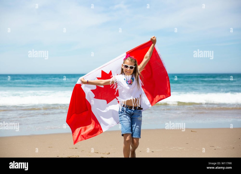 Красотка с канадским флагом