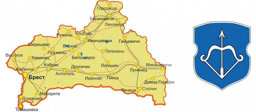 Карта Брестской области с районами